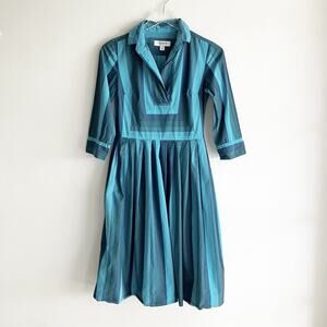 Isaac Mizrahi for Target 2 Dress Collared 3/4 Sleeve Blue Striped Fit Flare